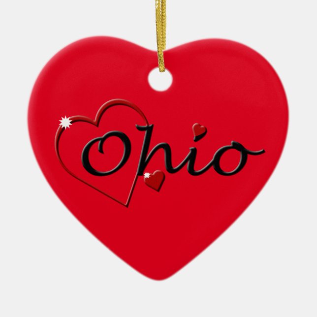Me encanta Ohio Hearts Navidades Ornamento cerámic (Frente)