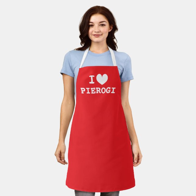 Me encanta pierogi | Delantal de cocina de comida  (Gastado)
