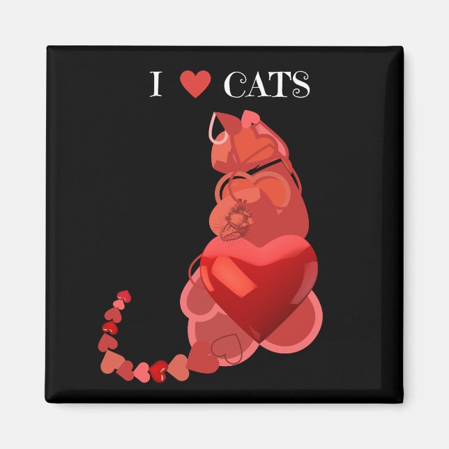 Me encantan los gatos del corazón el imán rojo neg (Frente)