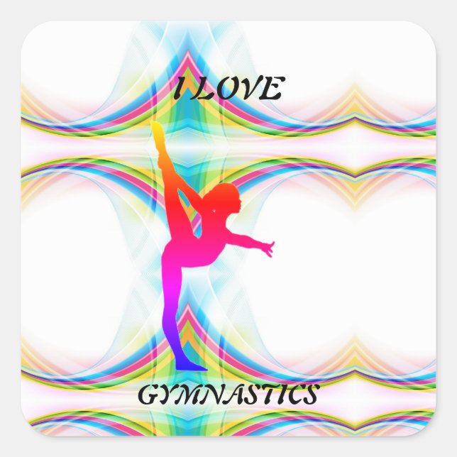 Me encantan los Pegatinas de Gymnastics Square (Anverso)