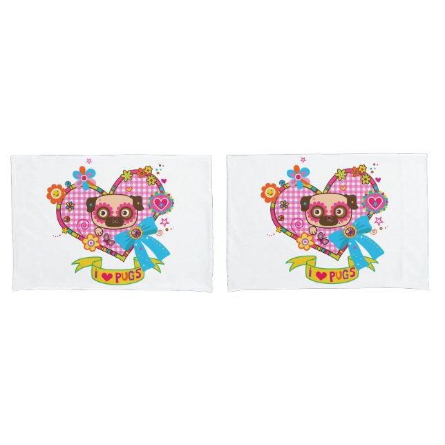 ¡Me Encantan Los Pugs! Fundas de cojín (Anverso - Set)