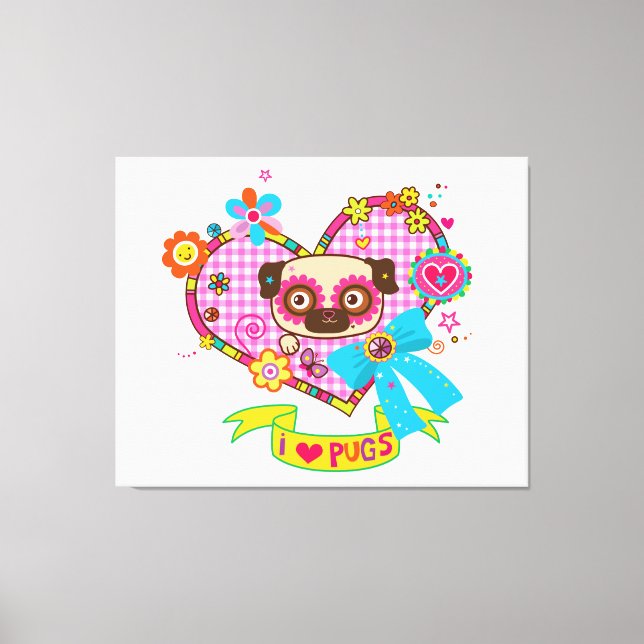 ¡Me Encantan Los Pugs! Imprimir lienzo (Anverso)