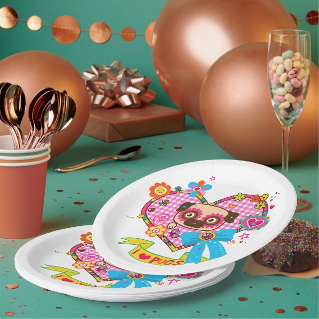 ¡Me Encantan Los Pugs! platos de papel (Multi)