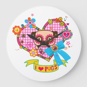 ¡Me Encantan Los Pugs! Reloj de pared
