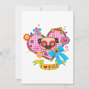 ¡Me Encantan Los Pugs! Tarjeta de felicitación pla