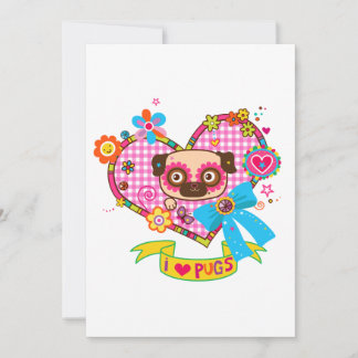 ¡Me Encantan Los Pugs! Tarjeta de felicitación pla