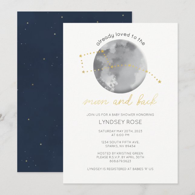 Me Encantó La Invitación De Baby Shower A La Luna (Anverso / Reverso)