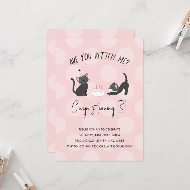 ¿Me Estás Gatito? Invitación de cumpleaños (Anverso/Reverso In Situ)