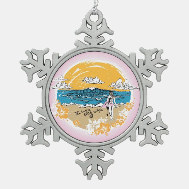 "Me gusta MI vida" chica de surf adorno (Anverso)