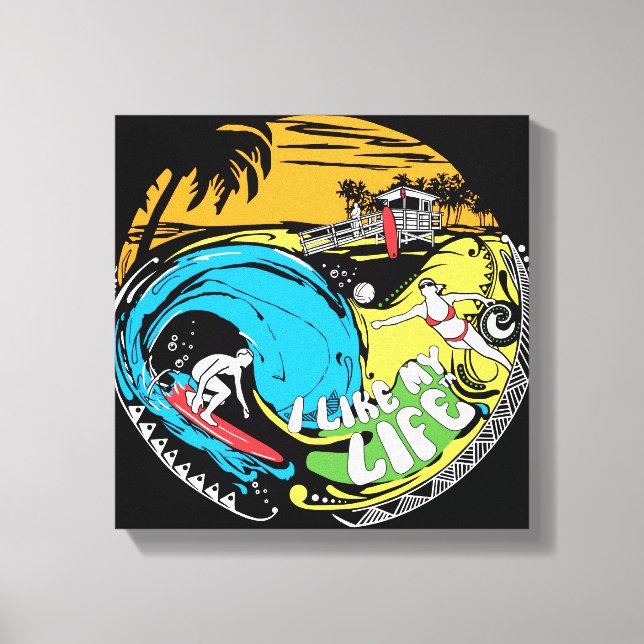 "Me gusta mi vida" en el lienzo de playa (Anverso)