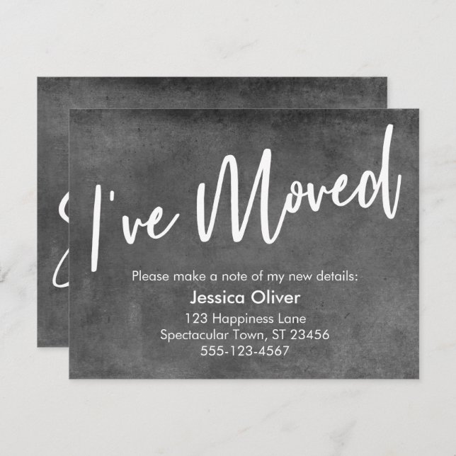 "Me he mudado" Invitación de escritura a mano gris (Anverso / Reverso)