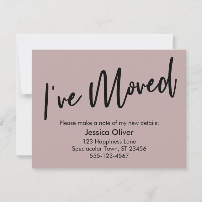 "Me he mudado" moderna tarjeta Rosa de escritura a (Anverso)