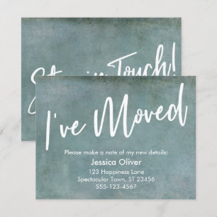 "Me he mudado" tipografía Invitación azul grunge