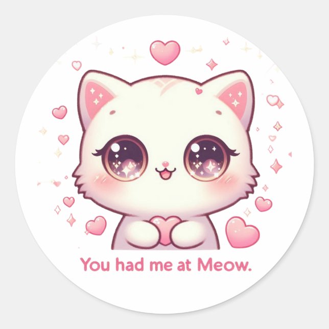 Me tenías en Meow - Pegatina de amor de gatos kawa (Anverso)