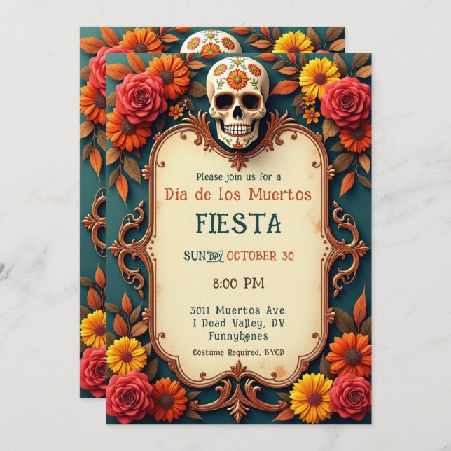 💀 🎉 me Verde azulado la invitación de la fiesta  (Anverso / Reverso)