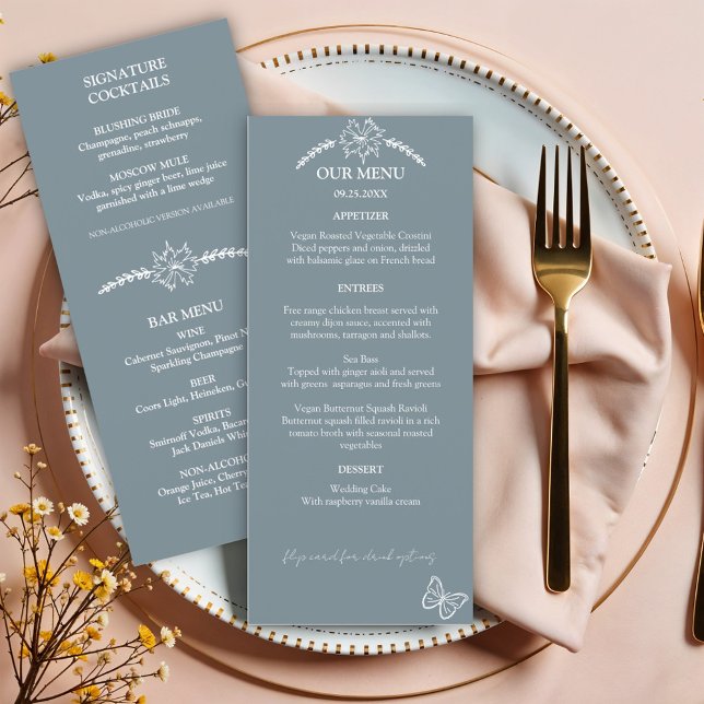 Meadow Flowers Blue Gray Boda Menu (Subido por el creador)