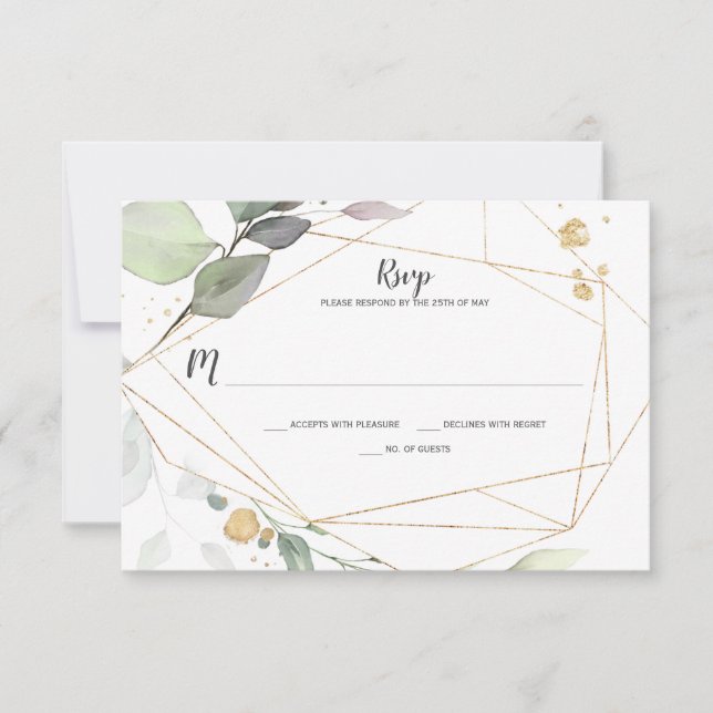 Meadow Green y Gold Leyes Geométricas RSVP (Anverso)
