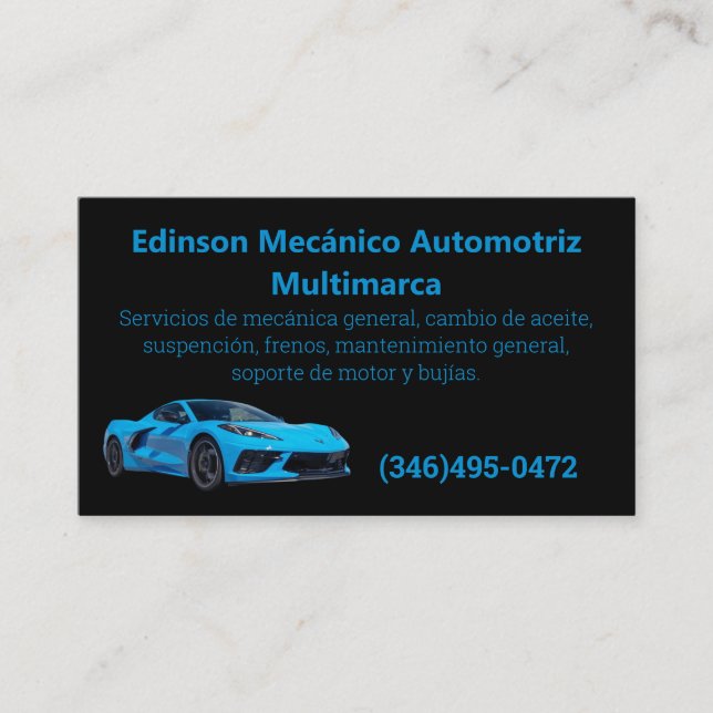 Mecánico Automotriz Tarjetas de Negocios (Anverso)
