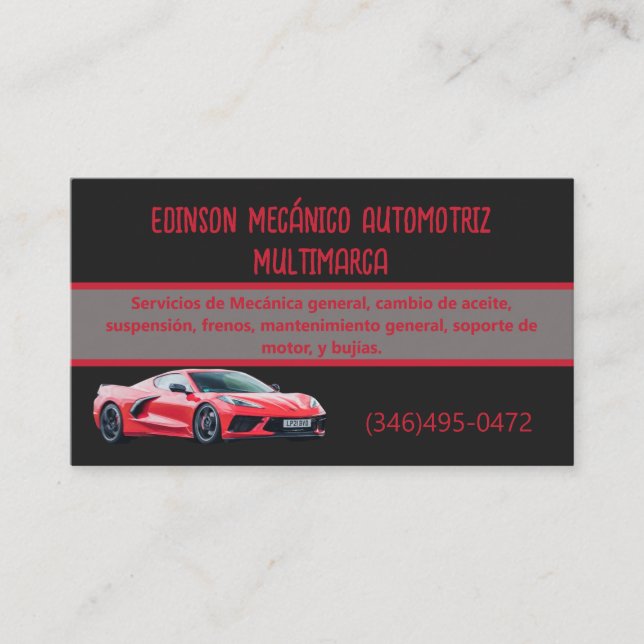 Mecánico Automotriz Tarjetas Rojo Negro (Anverso)