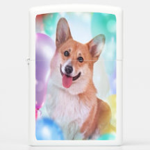 Corgi sonriente Galés con los globos