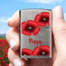 Nombre moderno de la amapola Floral Zippo Lighter