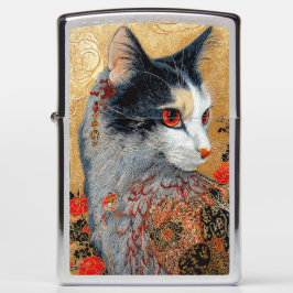 Mechero Zippo Retrato de gato estilo Utamaro | Arte Ukiyo-e