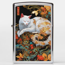 Mechero Zippo Serene Rinpa Cat sobre las olas de oro