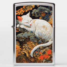 Mechero Zippo Serene Rinpa Cat sobre las olas de oro