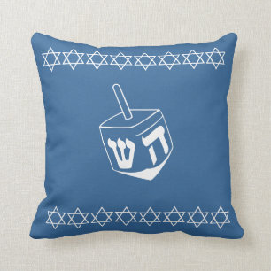 med BLUE & WHITE, almohada DREIDEL & STARS