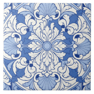 Medallón de Acanto Azul de Azulejo Portugués