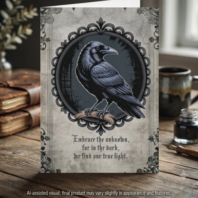 Medallón de Cuervo de Carbón de Dark Academia (Dark academia raven note card for the literary soul — unique birthday gift idea for her.)
