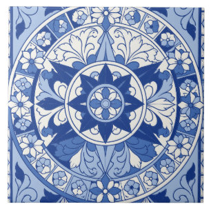 Medallón de Flor de Estrella Azul de Azulejo Portu