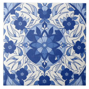 Medallón de Golondrinas de Azulejo Portugués Azul