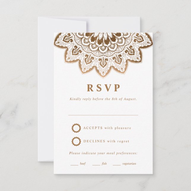 Medallón de Oro Elegante Mandala Wedding RSVP (Anverso)