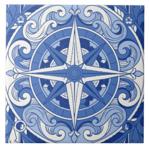 Medallón de Rosa de los Vientos en Azulejo Portugu