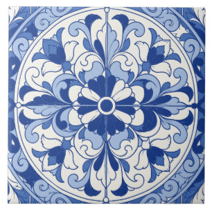 Medallón floral de azulejo portugués azul