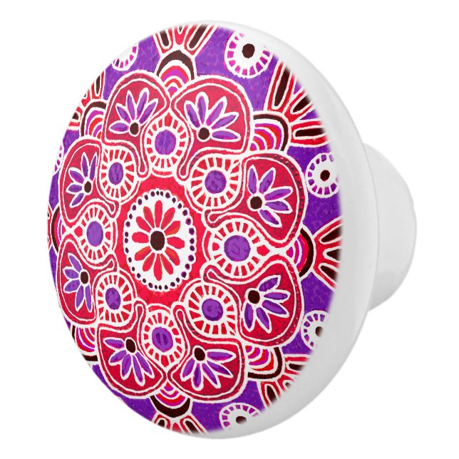 Medallón rojo y púrpura Cajón tirador de pomo cerá (Derecha)