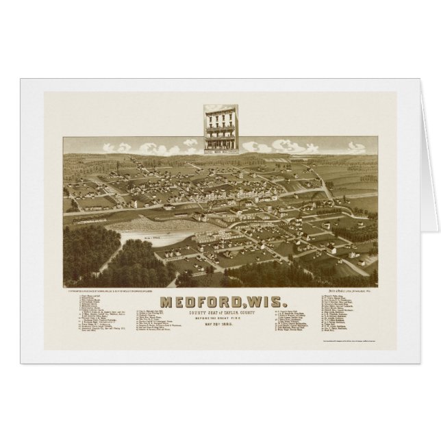 Medford, mapa panorámico de los WI - 1885 (Anverso (Horizontal))