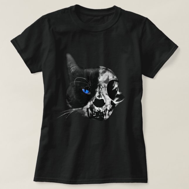 Media Calavera, Medio Gato La Camiseta De Horror F (Diseño del anverso)