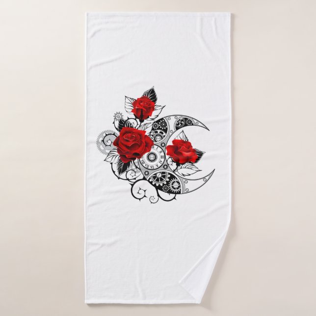 Media luna mecánica con rosas rojas (Toalla de baño)