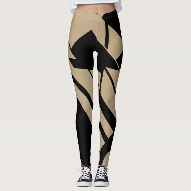 Media Tan, Black Geometric Abstract Design Leggin (Anverso)