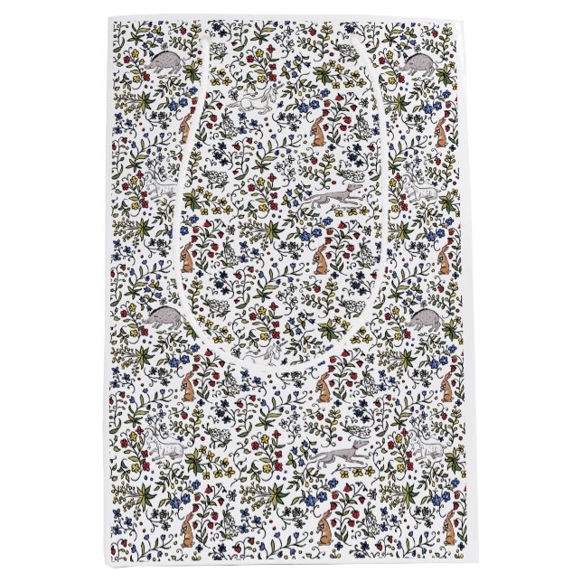 Mediana Animales medievales mille fleurs bolsa de regalo b (Anverso)