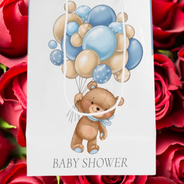 Mediana Baby Shower Teddy Bearly Wait Boy bolsa de regalo (Celebrate your baby boy with our adorable Teddy Bearly Wait gift bag—perfect for baby showers. )