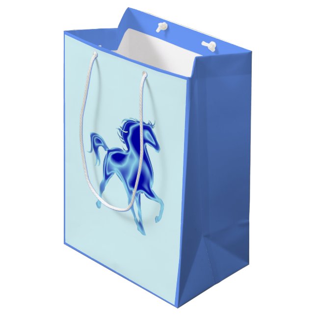 Mediana Bolsa de regalo azul con caballo - Personalizable (Angulo Anverso)