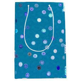 Mediana Bolsa de regalo azul con espirales de lunares reto