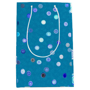 Mediana Bolsa de regalo azul con espirales de lunares reto