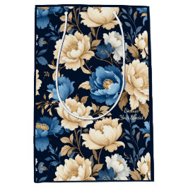 Mediana Bolsa de regalo azul de flores victorianas