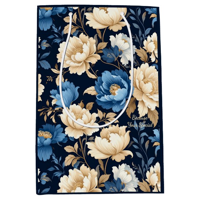 Mediana Bolsa de regalo azul de flores victorianas (Anverso)