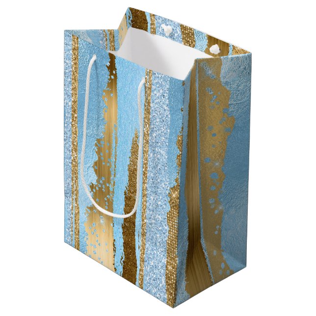 Mediana Bolsa de regalo azul y oro (Angulo Anverso)