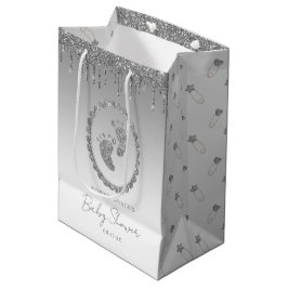 Mediana Bolsa de regalo Baby Shower de Purpurina de plata